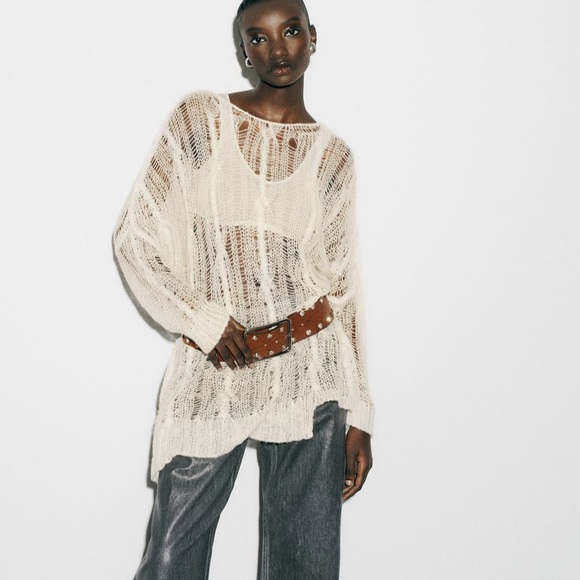 Zara open work cable knit asymmetric sweater - Picture 9 of 13